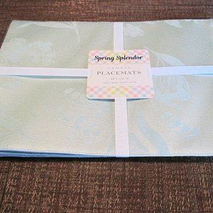 Set of 4 Damask Table Placemats 13 X 18 inches Mint Green Spring Splendor NEW